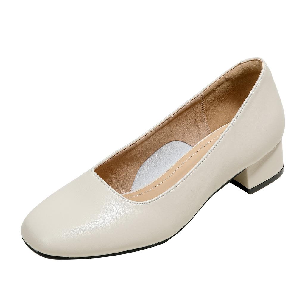 Кожаная версия толстый каблук не устают ноги для поездок на работу квадратный носок туфли женские весна и осень легкий вырез с юбкой низкий каблук средний каблук wo