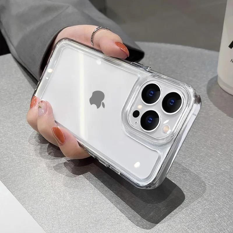 Новый прозрачный акриловый чехол для телефона iPhone Air 17 Pro Max 16 11 12 13 14 15 Plus Xs X XR Металлическая кнопка Прозрачная крышка Fundas