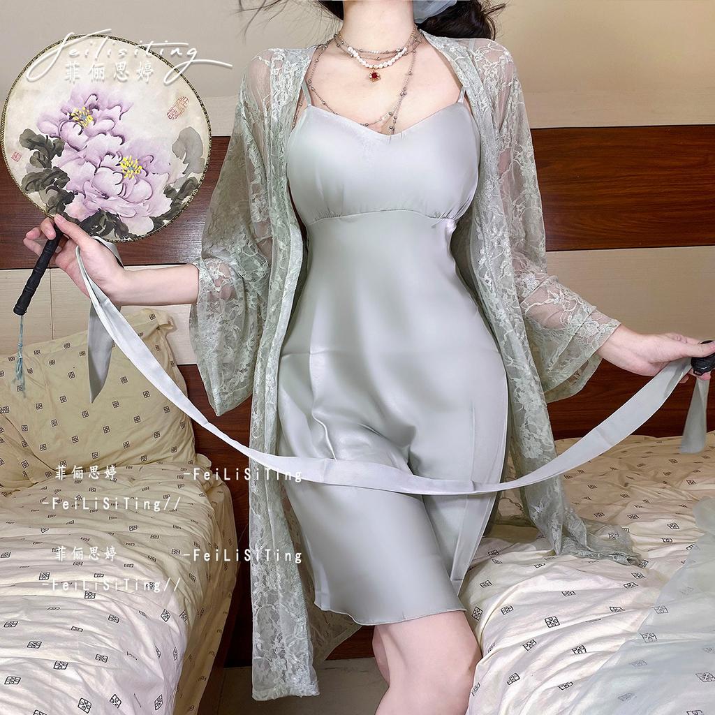 Sexy pajamas women's 1011 new summer ice silk high-end pure desire suspender nightgown nightgown loungewear set