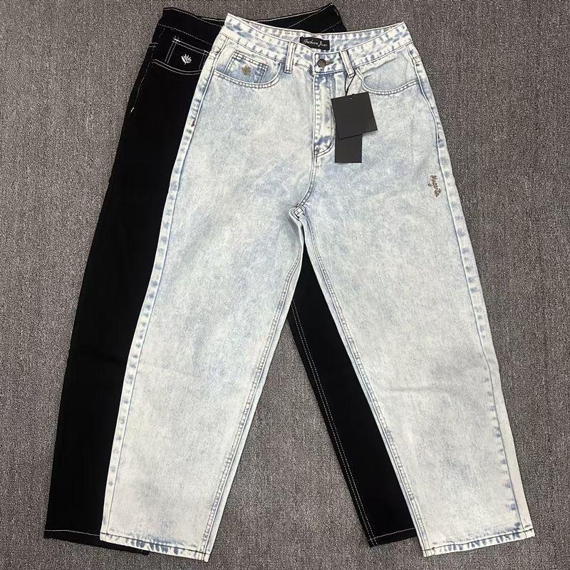 RogueWave Casual Jeans High-quality Streetwear Trendy Men Women Wide-leg Pants Denim Trousers