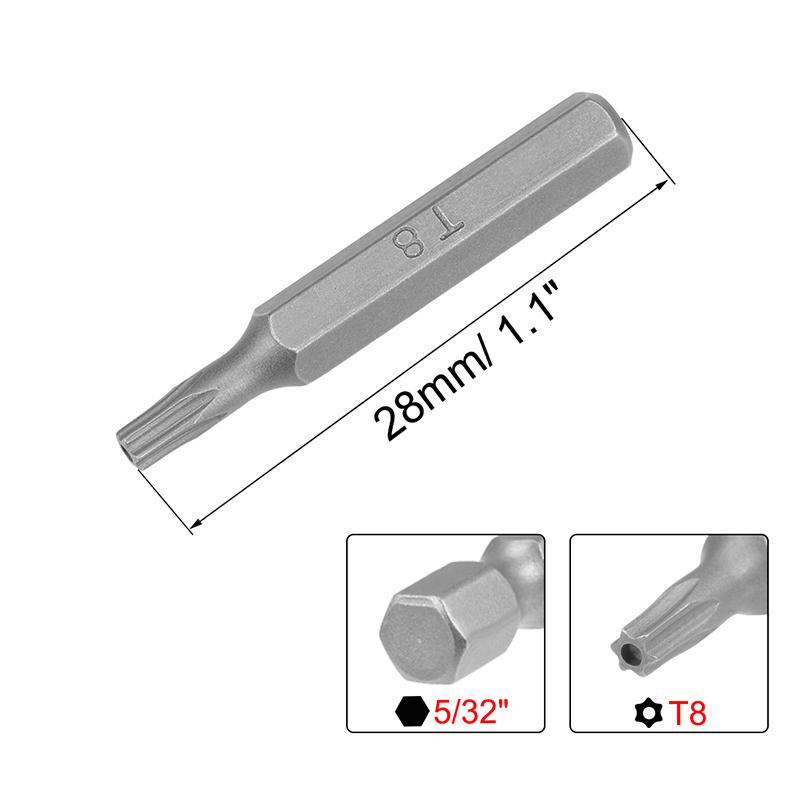 T2 T5 T6 T8 Torx Бита для отвертки Torx Биты Torx 5/32 дюйма Шестигранный хвостовик Шестигранная головка Комплект бит для отвертки Инструменты Для электроинструмента Длина 28 мм