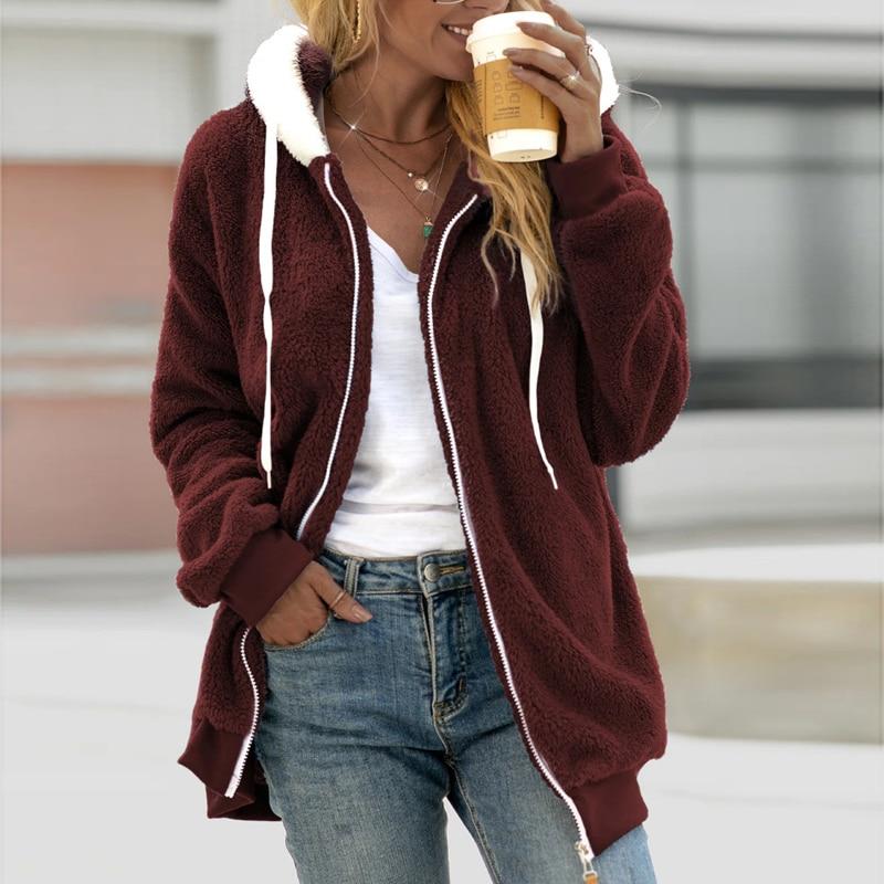 Модные женские топы с длинными рукавами, толстовки, куртка, уличная одежда, женская повседневная свободная толстовка с капюшоном, осень-зима, флисовое пальто на молнии