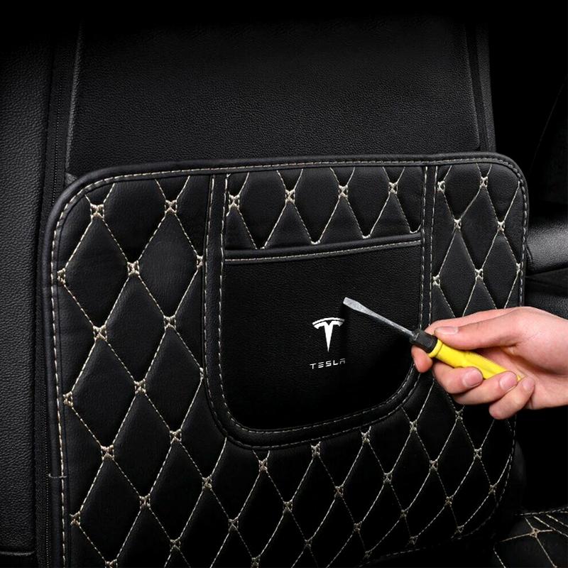 Car Anti-kick Pad Interior Pu Leather Auto Seat Back Protector Pads For Tesla Model 3 Model S Model X Y Roadster Performance