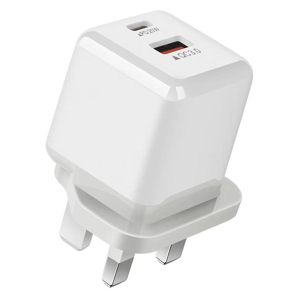 Компактное быстрое зарядное устройство Ice Cube PD20W+QC3.0 с разъемами A+C, стандартами UK/EU/US и совместимостью с TYPE-C
