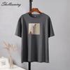 Shellsuning Aesthetic Art Pattern Printed T-shirts Women Summer Oversize 100% Cotton Vintage O-neck Short Sleeve Basic Tee Female Leisure Harajuku Top