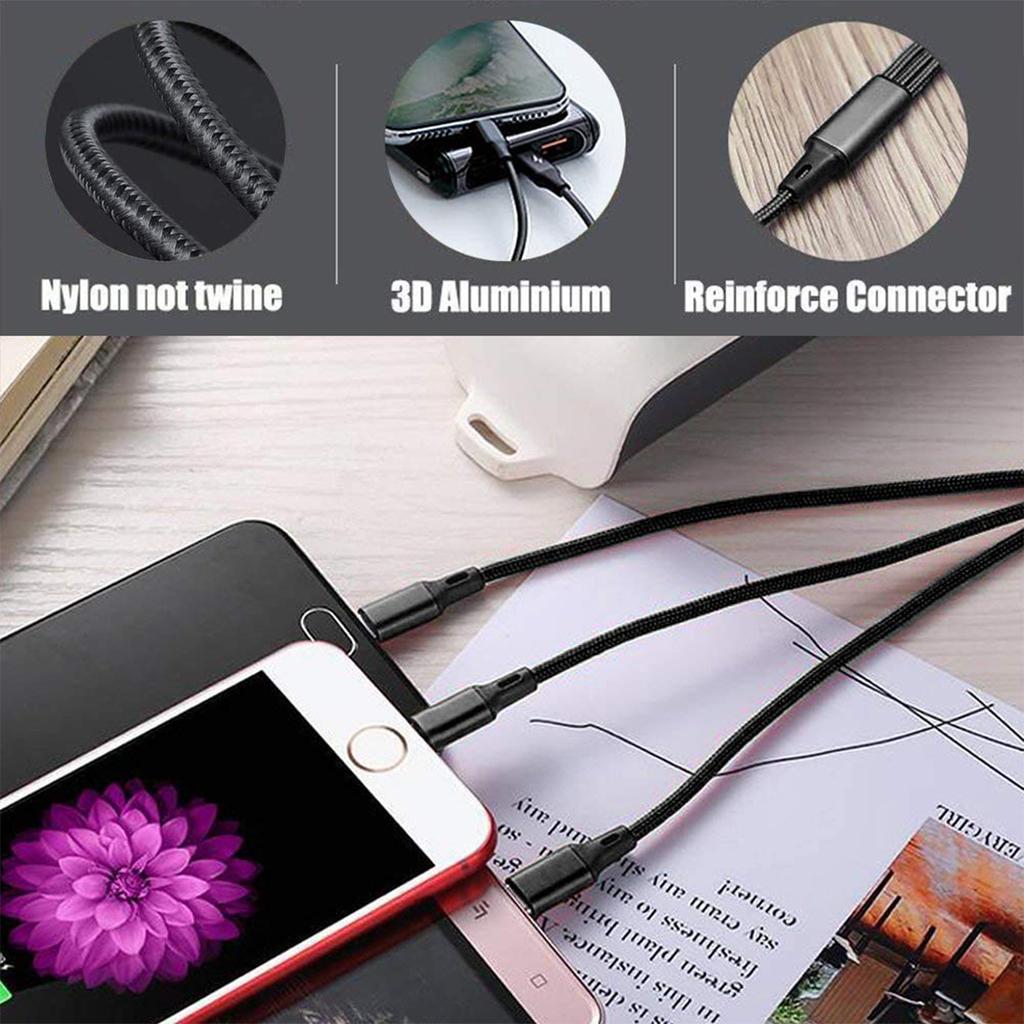 3 In 1 USB Type C Cable Phone Charge Cable Nylon Braided Universal Charging Cord For Iphone 16 15 14 13 12 Pro Max Xiaomi Huawei