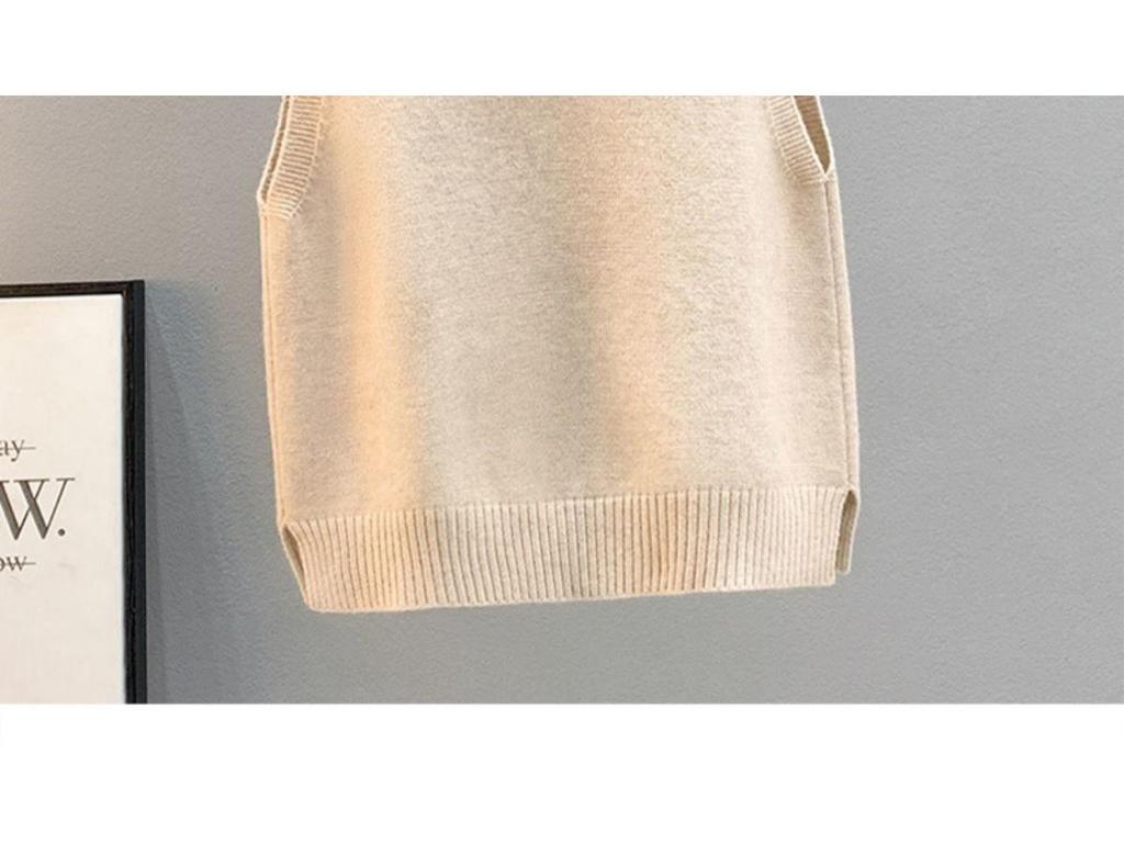 Вязаный женский кардиган без рукавов с V-образным вырезом - Корейский стиль, свободный крой для весны/осени/зимы.