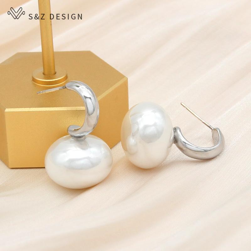 Модные красочные серьги-гвоздики с большим искусственным жемчугом для женщин и девочек, свадебные украшения, элегантные серьги-капельки цвета розового золота, антиаллергенные