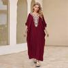 Plus Size Embroidered Kaftan Solid Tassel Summer Long Beach Dress Women Homewear Outfit Swim Suit Cover Up Loose Caftan