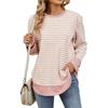Autumn Women's Plus Size Striped Clashing Colour Round Neck Loose Long Sleeve Sweatshirt Top