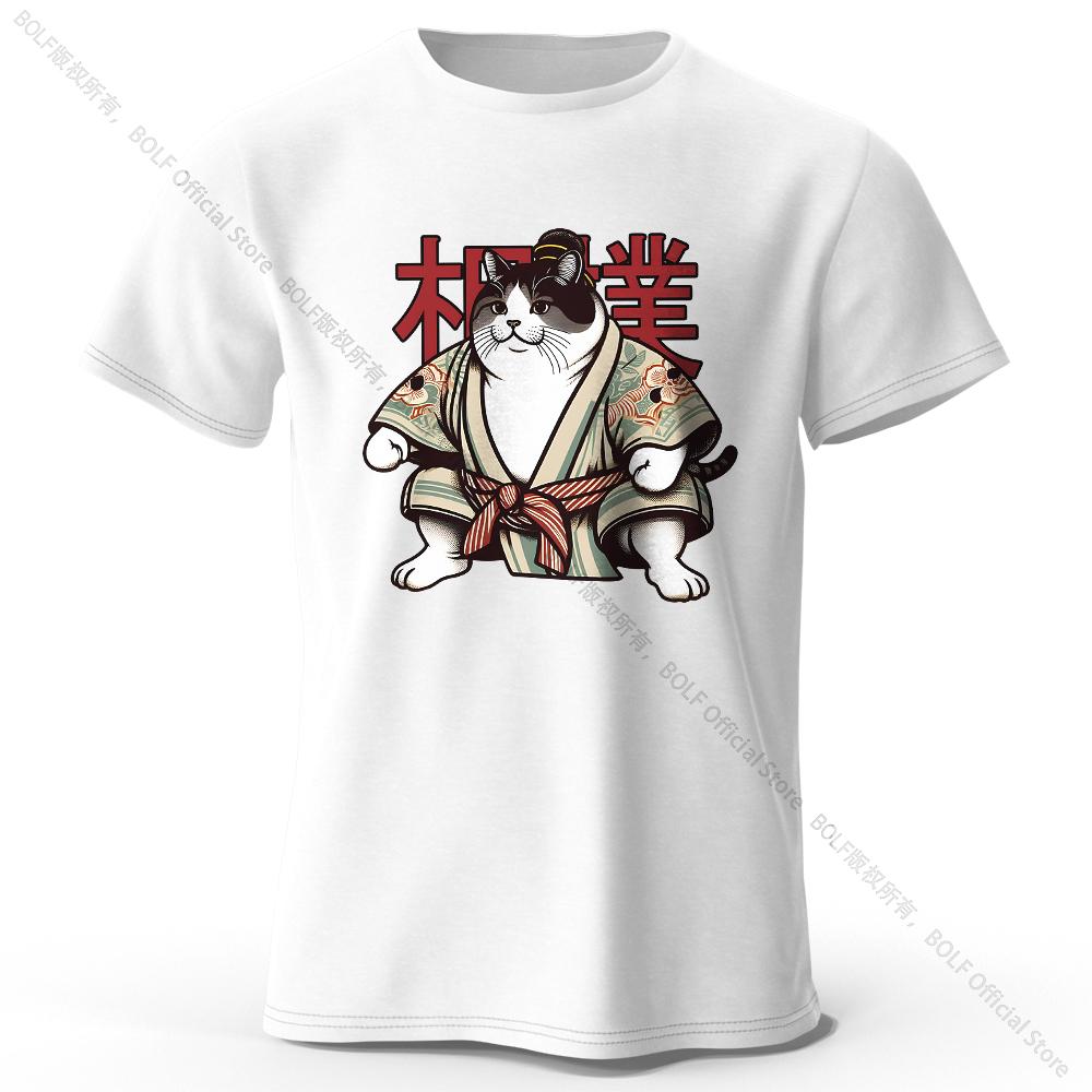 Asian size Sumo Cat Print 100 Cotton TShirt Soft Breathable Round Neck Short Sleeve Tee Unisex Fun Cultural Style
