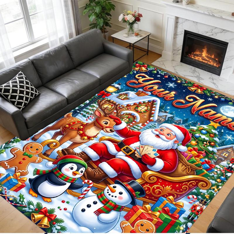 Christmas Custom Name Printed Square Area Rug Soft Non Slip Floor Carpet For Bedroom Holiday Gift