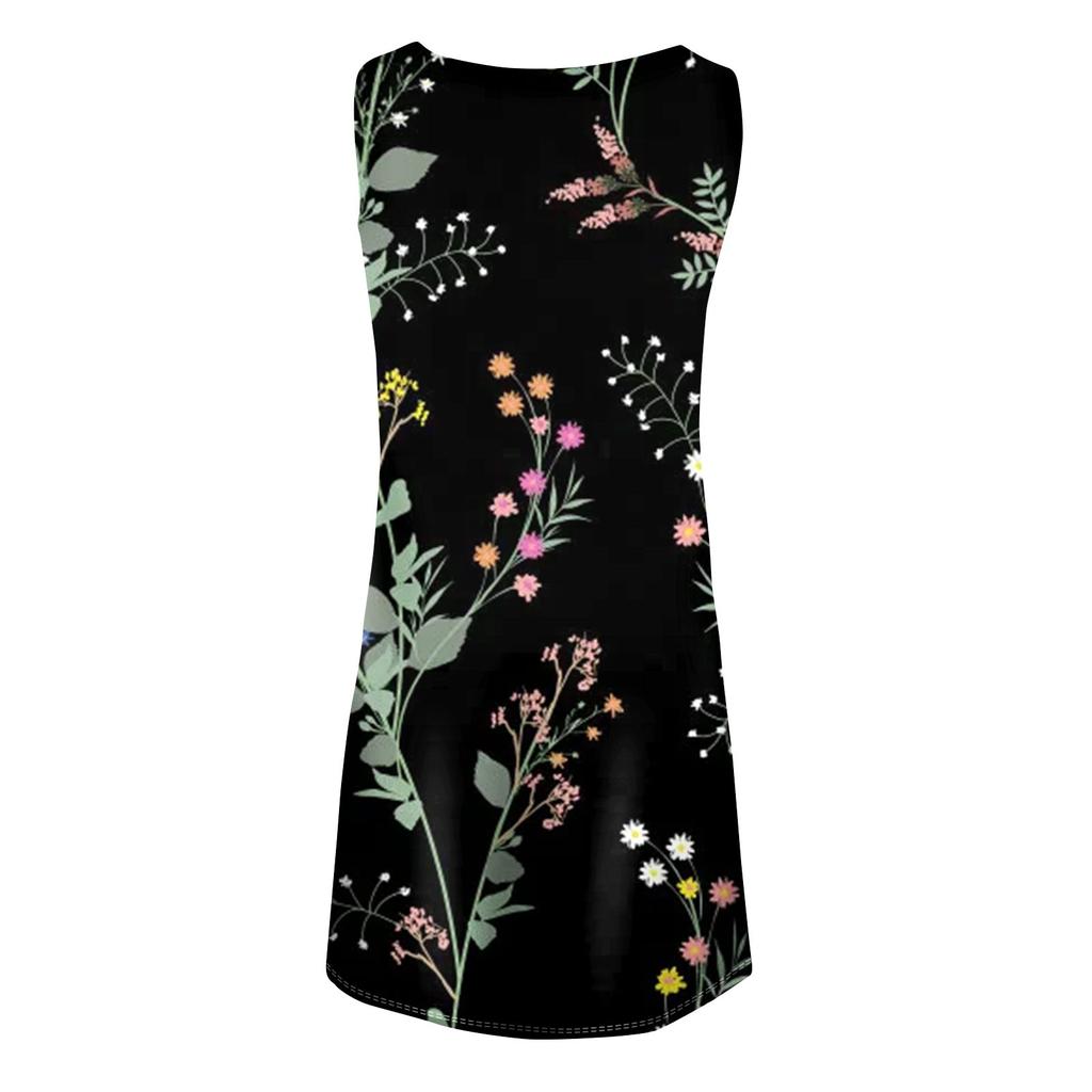 Женское повседневное летнее платье без рукавов с принтом, свободное пляжное платье с вырезами