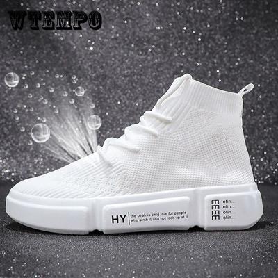 Высокие туфли, женская летняя обувь нового стиля, летающая тканая дышащая повседневная спортивная белая обувь