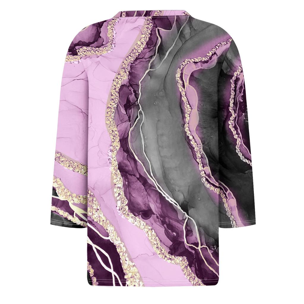 Women's Fashion Casual Round Neck 3/4 Sleeve Loose Printed T-Shirt Ladies Top