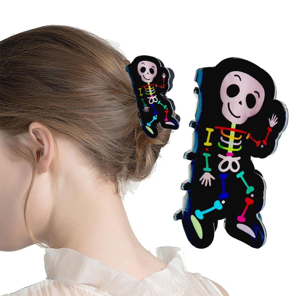 Acrylic Halloween Hair Claw Spider Skeleton Shark Clip Creative Halloween Themed Gripper Women