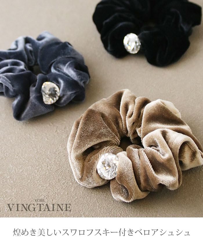 VINGTAINE Scrunchie with Swarovski Single Simple Hair and Casual for Adults Crystals, Velvet, Crystal, Accessory, Cute, Stylish, (HS-195-BK)