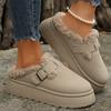 Women's Solid Color Short Boots Casual Buckle Design Plush Lined Shoes Comfortable Ankle Boots for Winter