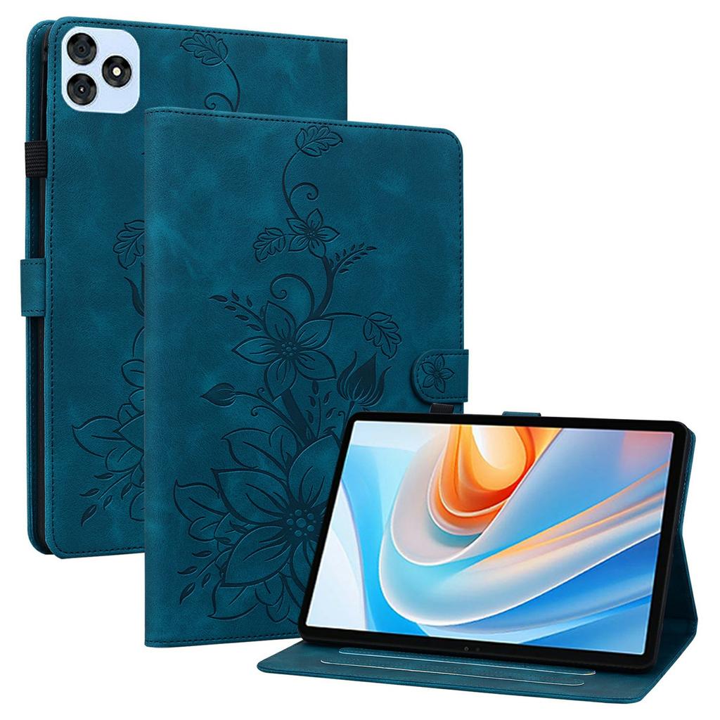 For itel Vistatab 30 Case Lily Flower Imprint Card Slots Leather Tablet Cover