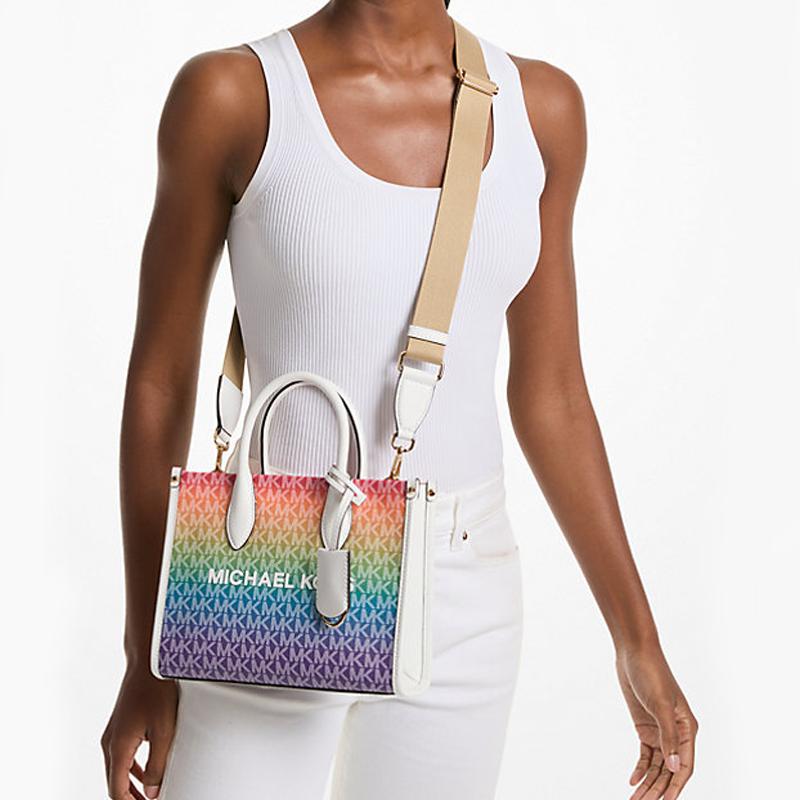 MICHAEL KORS Mirella Gold Hardware Coated Canvas Tote Bag Tote Bag Shopping Bag Shoulder Crossbody Handbag Small Women's Rainbow Color