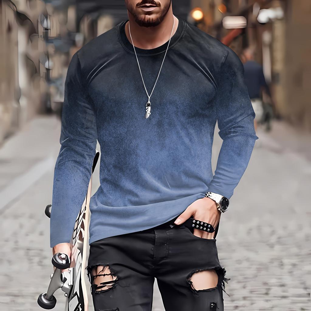 Муж. Футболка Круглый вырез Одежда Одежда На открытом воздухе Длинный рукав С принтом Модельер Винтаж