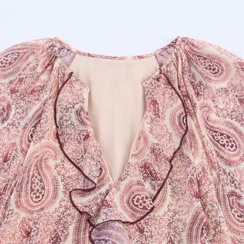 Women's European & American Style Retro Layered Print Dress - Summer 2026