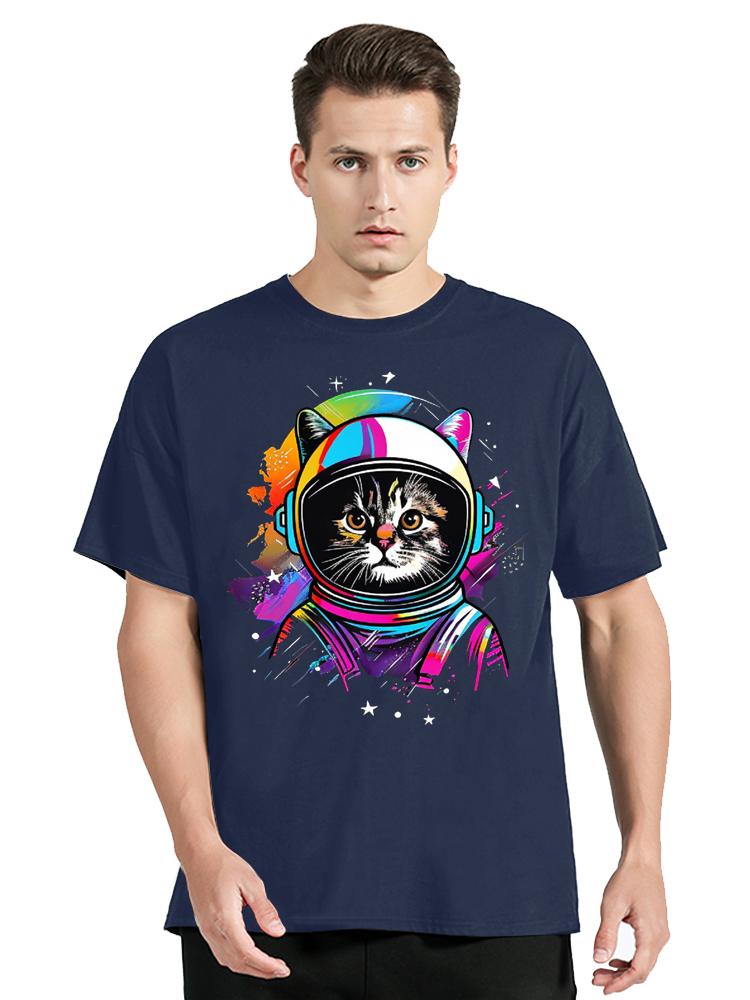 Забавный подарок Космический Мурлыкающий костюм Кота Приключения Футболка Унисекс Топы Футболки Фитнес Футболка Уличная одежда Графическая Одежда Оверсайз