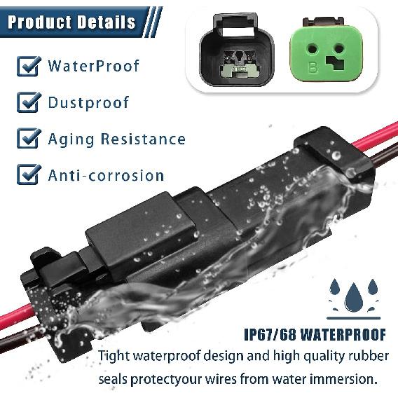 6Pack 2-Pin DT Waterproof Connectors 16 AWG with Heat Shrink Tubes - Male Female 2-Wire Automotive Electrical Connectors for Car Truck Boat Outdoor