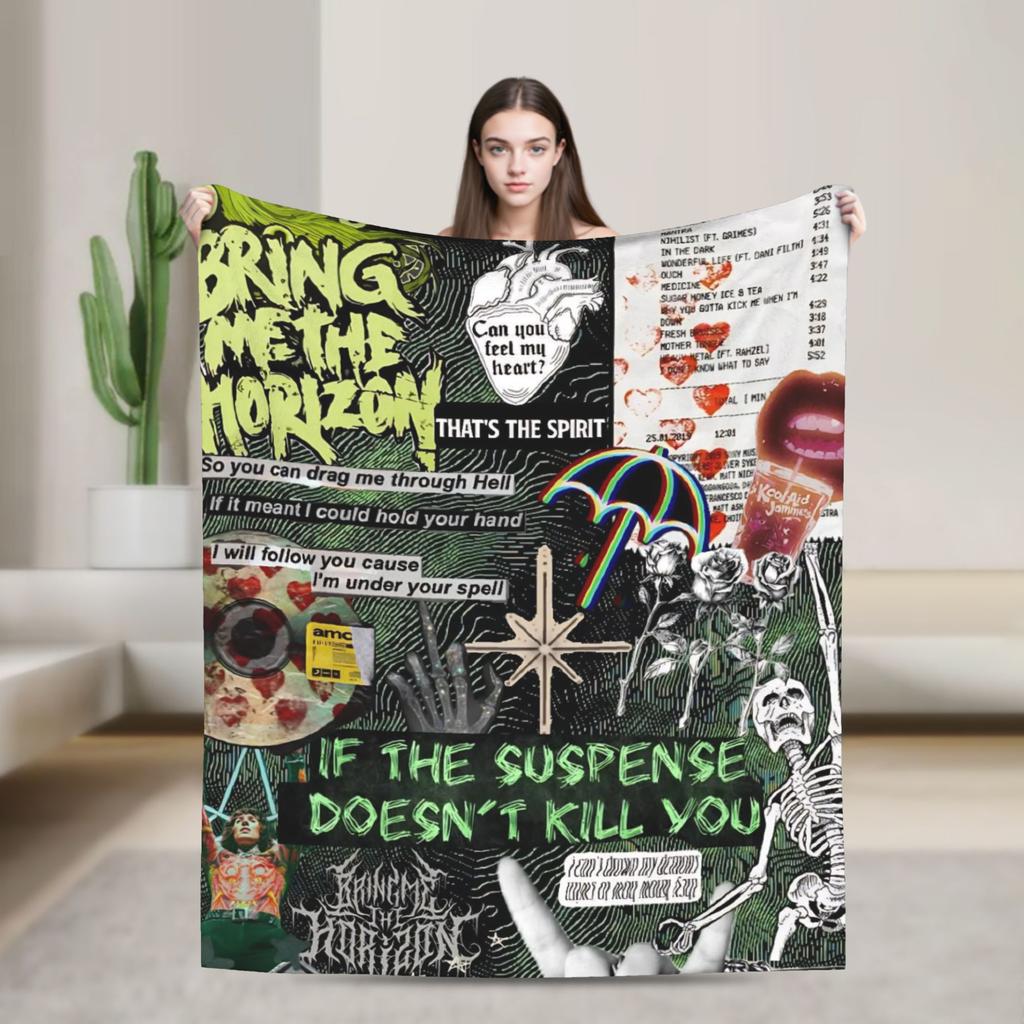 BMTH Bring Me The Horizon  Warm Soft Blanket  Picnic Plush Bedding Throws Pattern Outdoor Flannel Bedspread Sofa Bed Cover