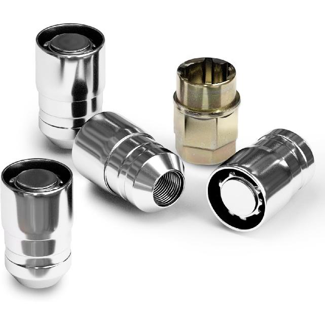 M12X1.5 Acorn Cone Seat Wheel Lock Set, Chrome Lug Nuts, 13/16 Key Hex, 4 PCS Locks And 1 Key