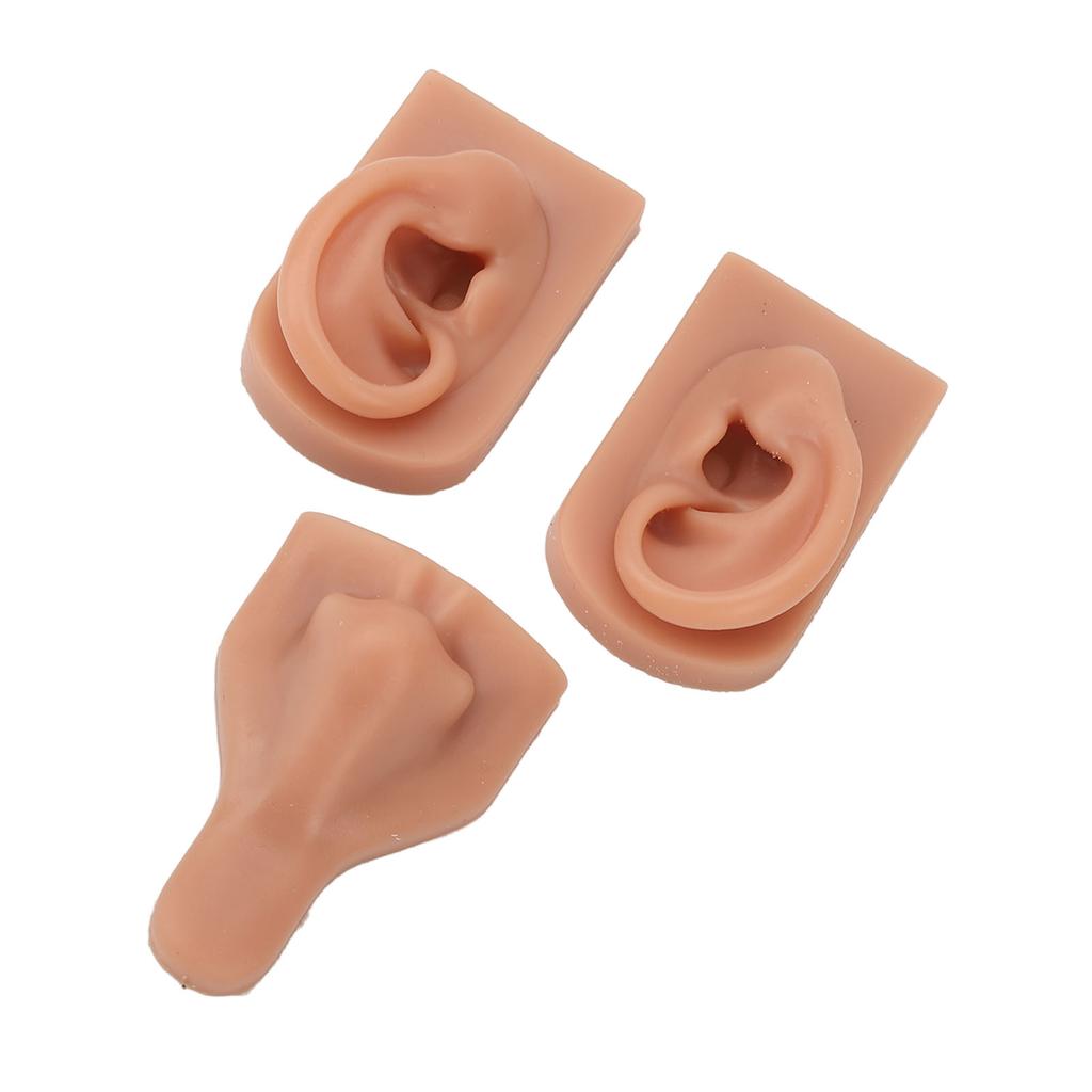 Silicone Nose Ear Model 3D Simulation Nose Ear Model Set for Piercing Practice Teaching Dark Skin
