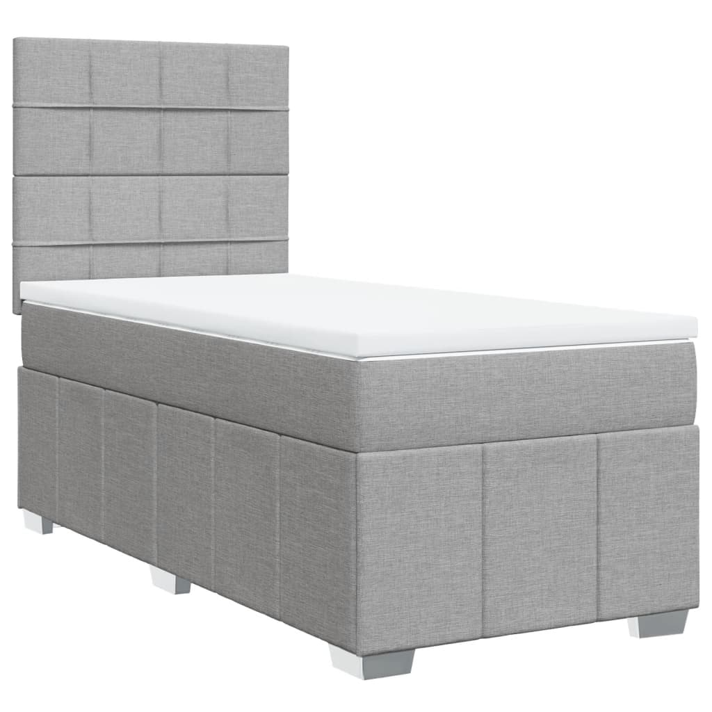 Box Spring Bed with Mattress Light Grey 90 x 200 cm Fabric