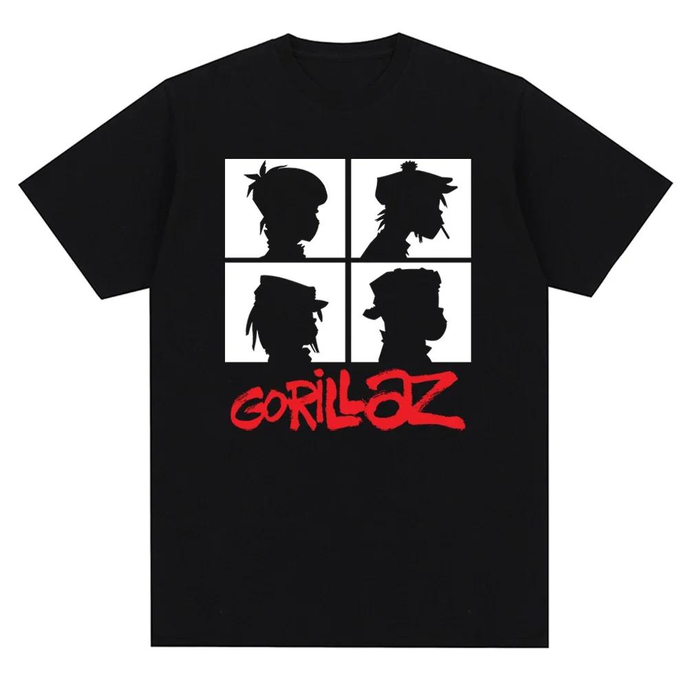 Музыкальная группа Gorillazs Punk Rock Print 90-е Повседневная одежда с коротким рукавом Трендовая летняя мужская футболка с круглым вырезом
