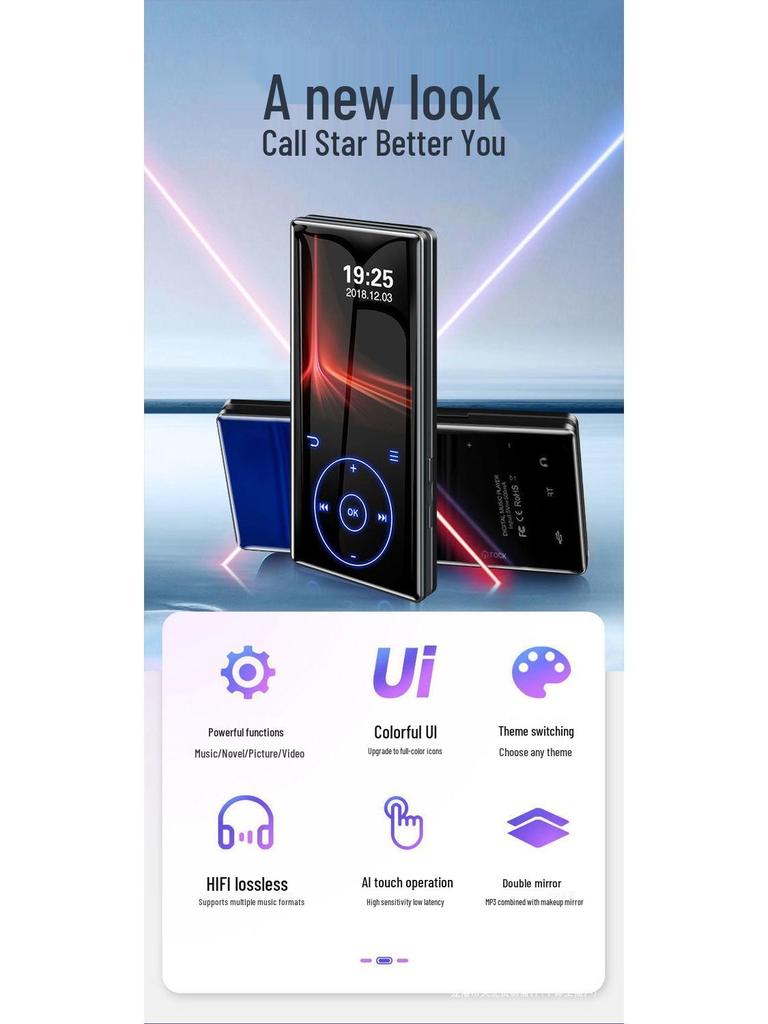 MP3-плеер Студенческая версия: P4 Сенсорный экран, Компактное, Ультратонкое Bluetooth-устройство для музыки и романов