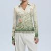 Women's Fashion Casual Print V-Neck Long Sleeve Button-Down Top