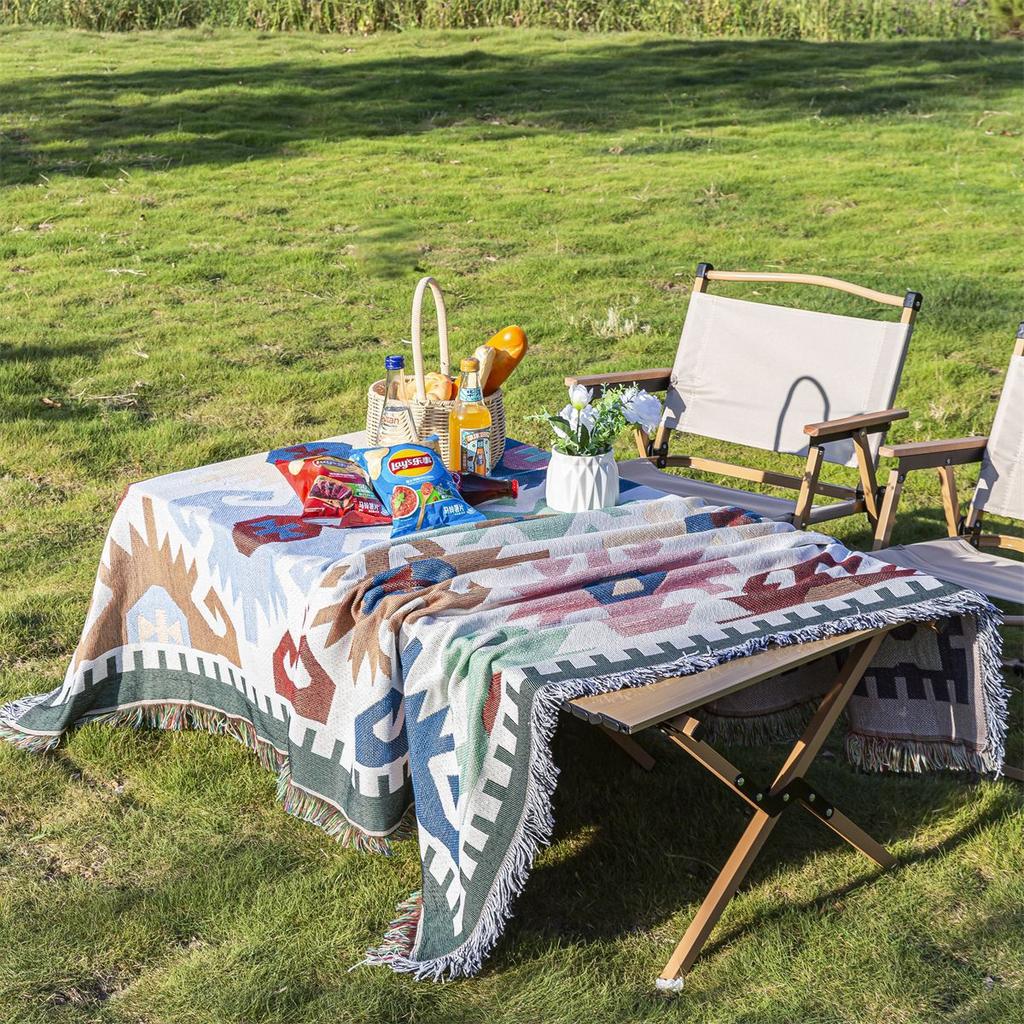 Цвет Моранди Этнический цвет Геометрическая Хлопок и лен Кружевная Скатерть Скатерть для кофейного столика Высококлассная Круглая Скатерть Скатерть