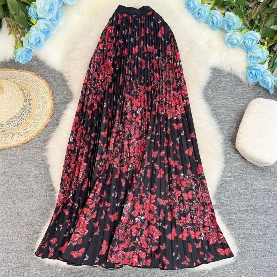 Длинная юбка в ретро-стиле, на резинке, с высокой талией, с принтом бабочек, плиссированная, с широким подолом, из дышащей ткани, для повседневной носки