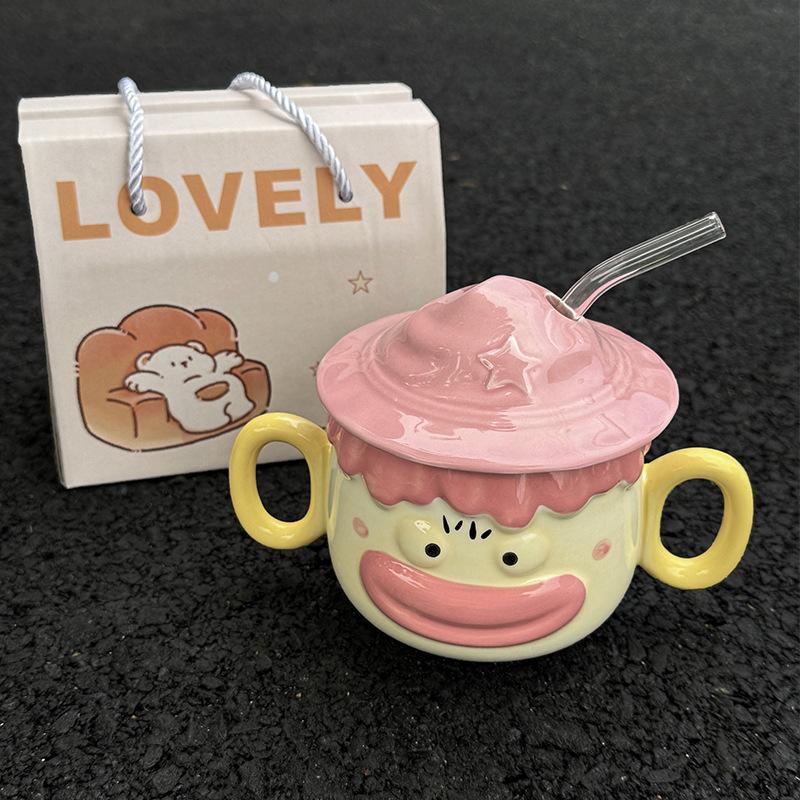 Милая кружка клоуна Смешная керамическая чашка с крышкой для подарка на день рождения лучшему другу девочкам сувенирный подарочная коробка