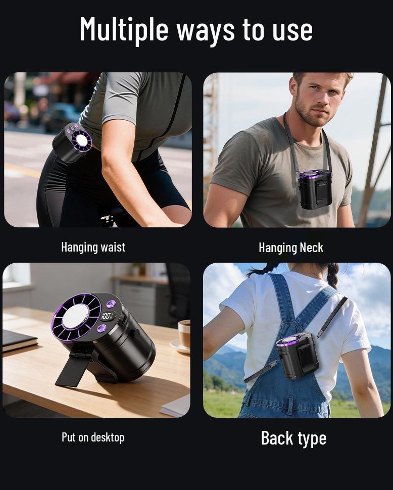 2026 Portable Waist & Neck Hanging USB Fan for Outdoor Camping & High-Temperature Workplaces