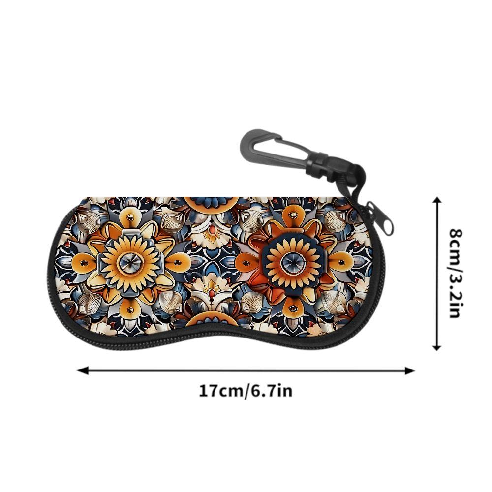2D-Vintage Floral Mandala Pattern Sunglasses Case, Elegant Bohemian Print Eyewear Protective Holder, Durable Zipper Glasses Storage Box for Travel