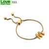 Gold Bamboo Style Initial Letter Bracelet For Women Stainless Steel Adjustable Chain Bracelets