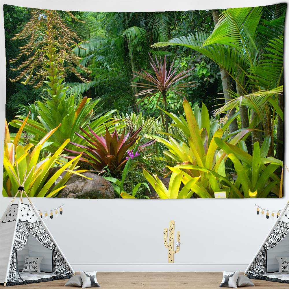 Гобелен с тропическим лесом, настенный подвесной семейный декор для спальни, полиэстеровая ткань, богемный растительный художественный принт