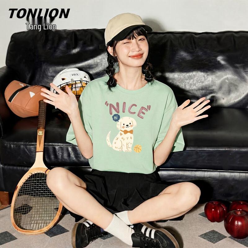 Женская хлопковая свободная футболка TonLion с принтом «Привет, щенок»