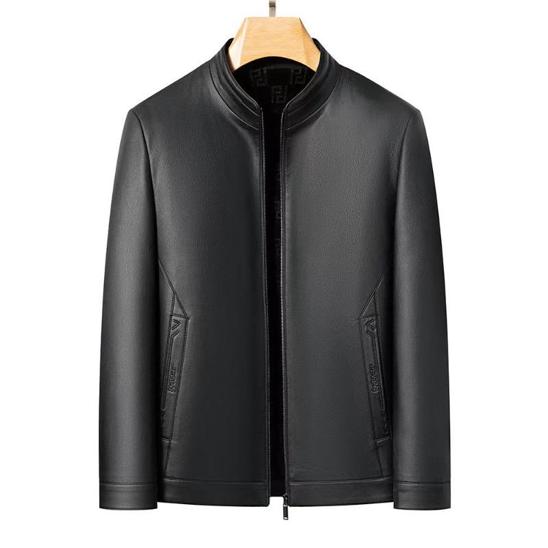 Осенне-зимняя куртка из натуральной кожи, мужская куртка из овчины с воротником-стойкой, короткая, для среднего и пожилого возраста, плюс бархат, большой размер, тонкое пальто