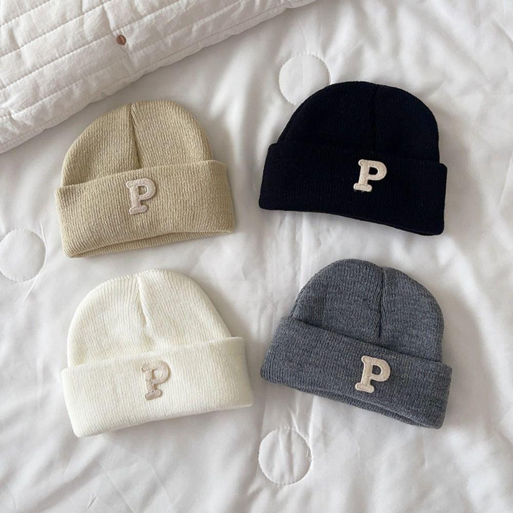 Korean Baby Knitted Hat P Letter Infant Warm Hat Fashion Baby Beanie Cap Kids