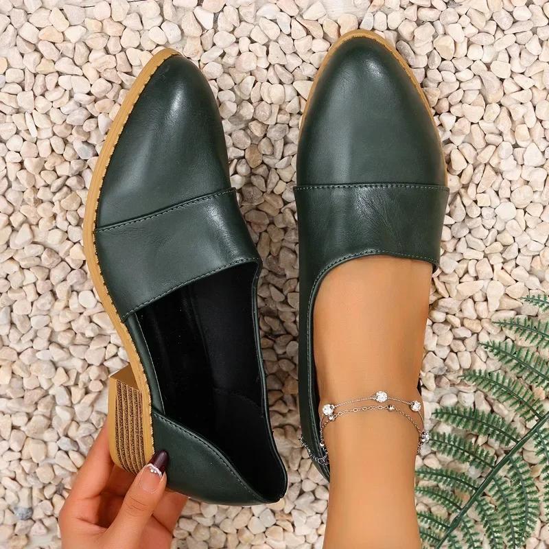 2025 Лето Новые Модные Кожаные Женские Туфли Повседневные Большие Размеры 43 Туфли С Острым Носом На Толстом Каблуке Платформа Каблуки Zapatos De Mujer