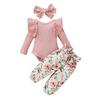Toddler Baby Girls Long Sleeve Ruffles Romper Bodysuit+Floral Pants Outfits