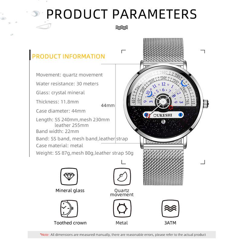 New Starmoon Concept Watch Black and White Men's Watch Calendar Half Roulette Fashion Men's Quartz Watch Stainless Steel Watch