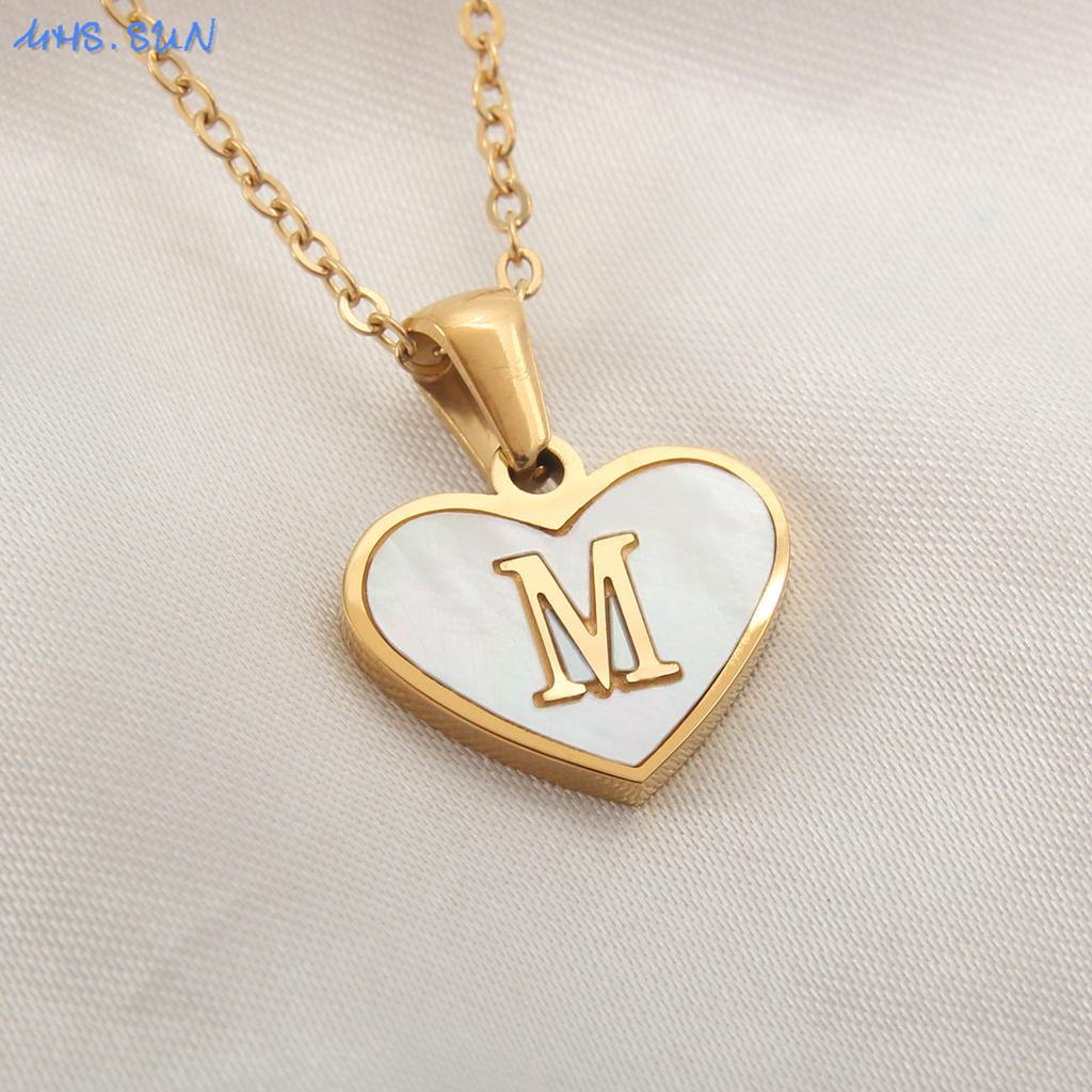 MHS.SUN Stainless Steel Heart Initial Necklace for Women Girls Gold Plated A-Z 26 Letter Pendant Choker Jewelry Birthday Gifts