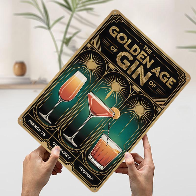 Art Deco Golden Age Of Gin Cocktails Tinplate Poster Customized Wall Art Vintage Retro Metal Signs for Modern Home Decoration